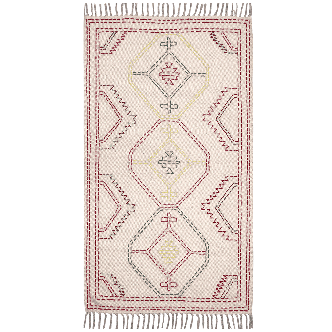 Hand Embroidery Geometric Cotton Kantha Rug