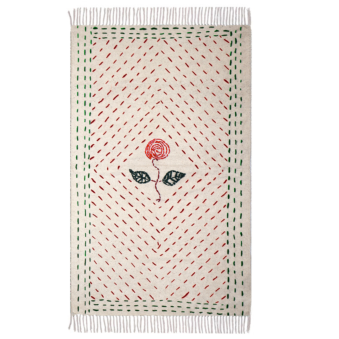 Handmade Floral Cotton Kantha Rug