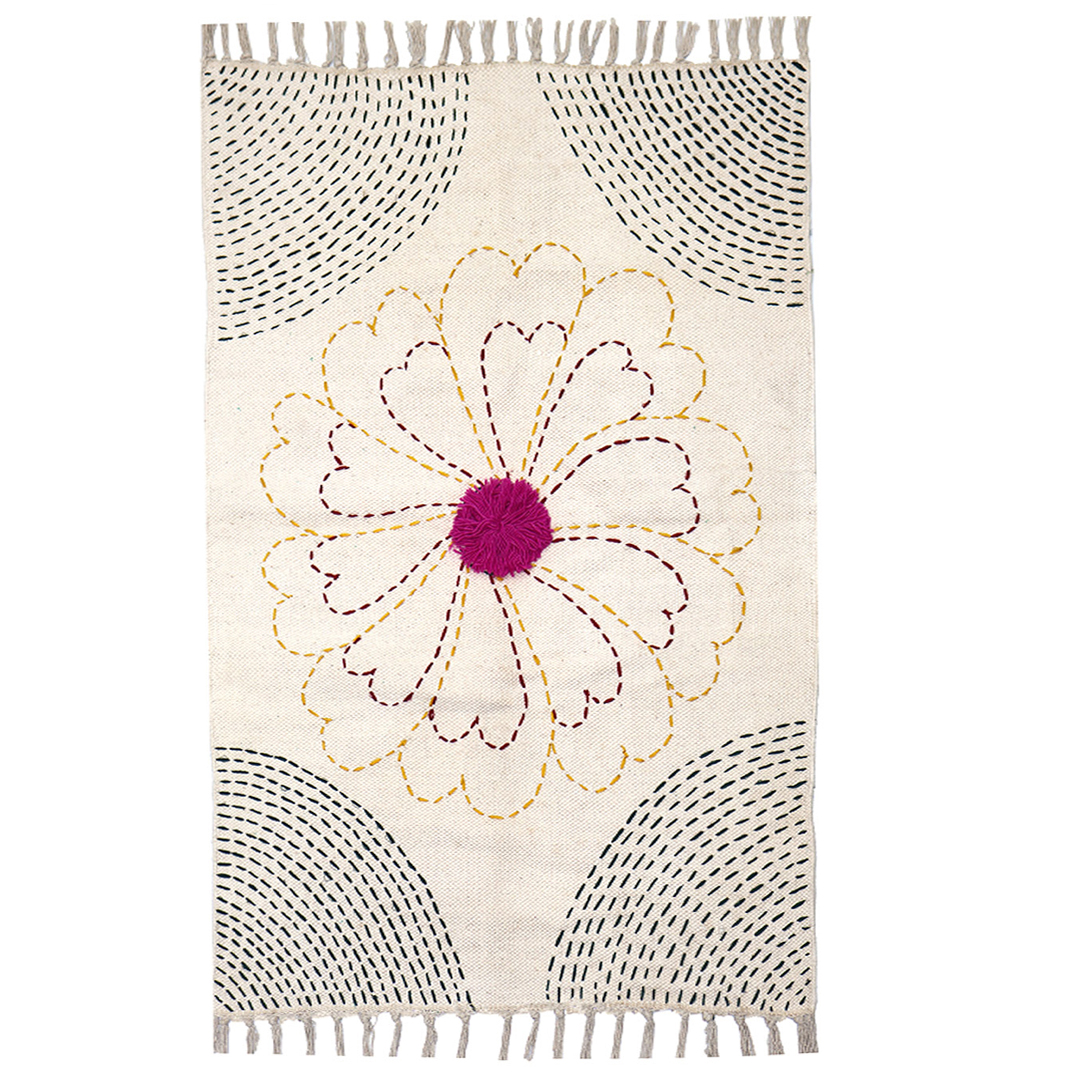 Hand Embroidery Floral Kantha Rug
