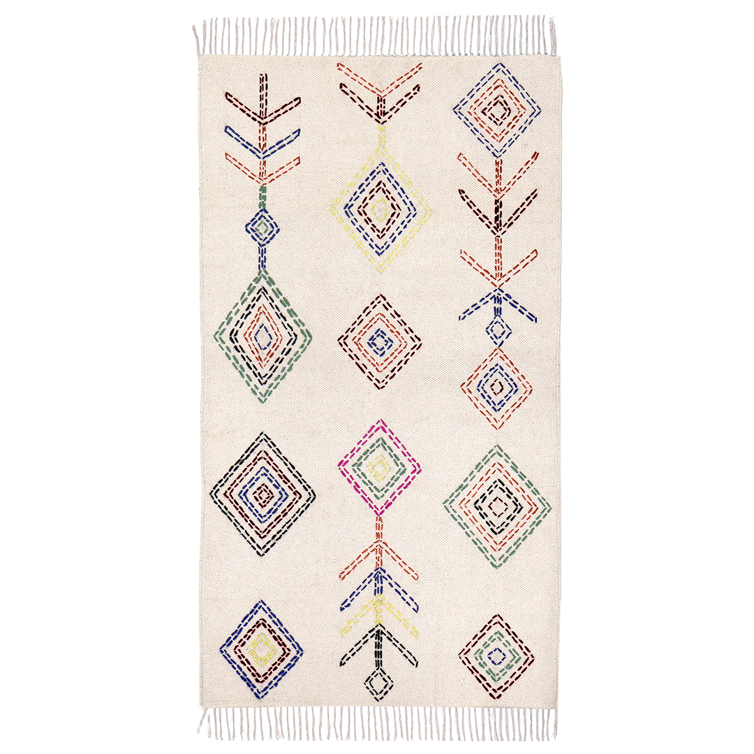Handmade Multicolor Cotton Kantha Rug