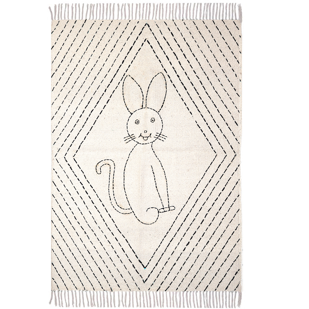 Handmade Cat Pattern Kantha Rug