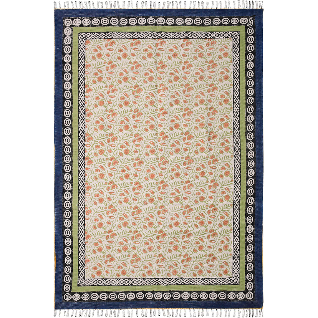 Hand Block Printed Floral Cotton Rug