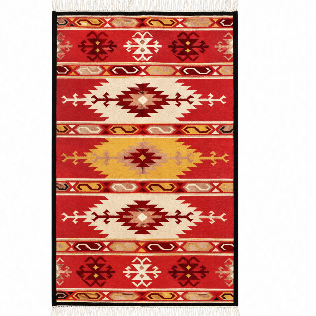 Designer Red Wool Jute Carpet