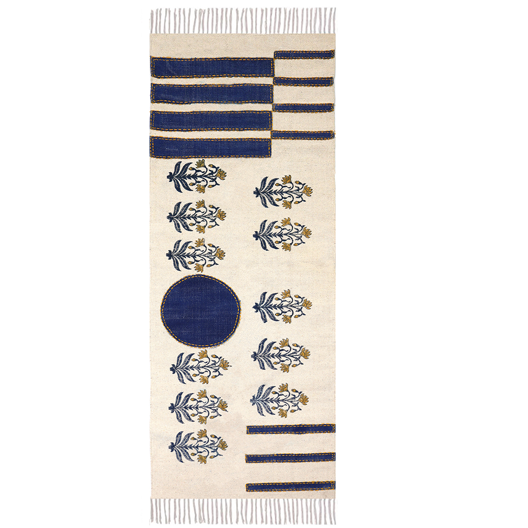 Hand Block Printed Black Kantha Rug