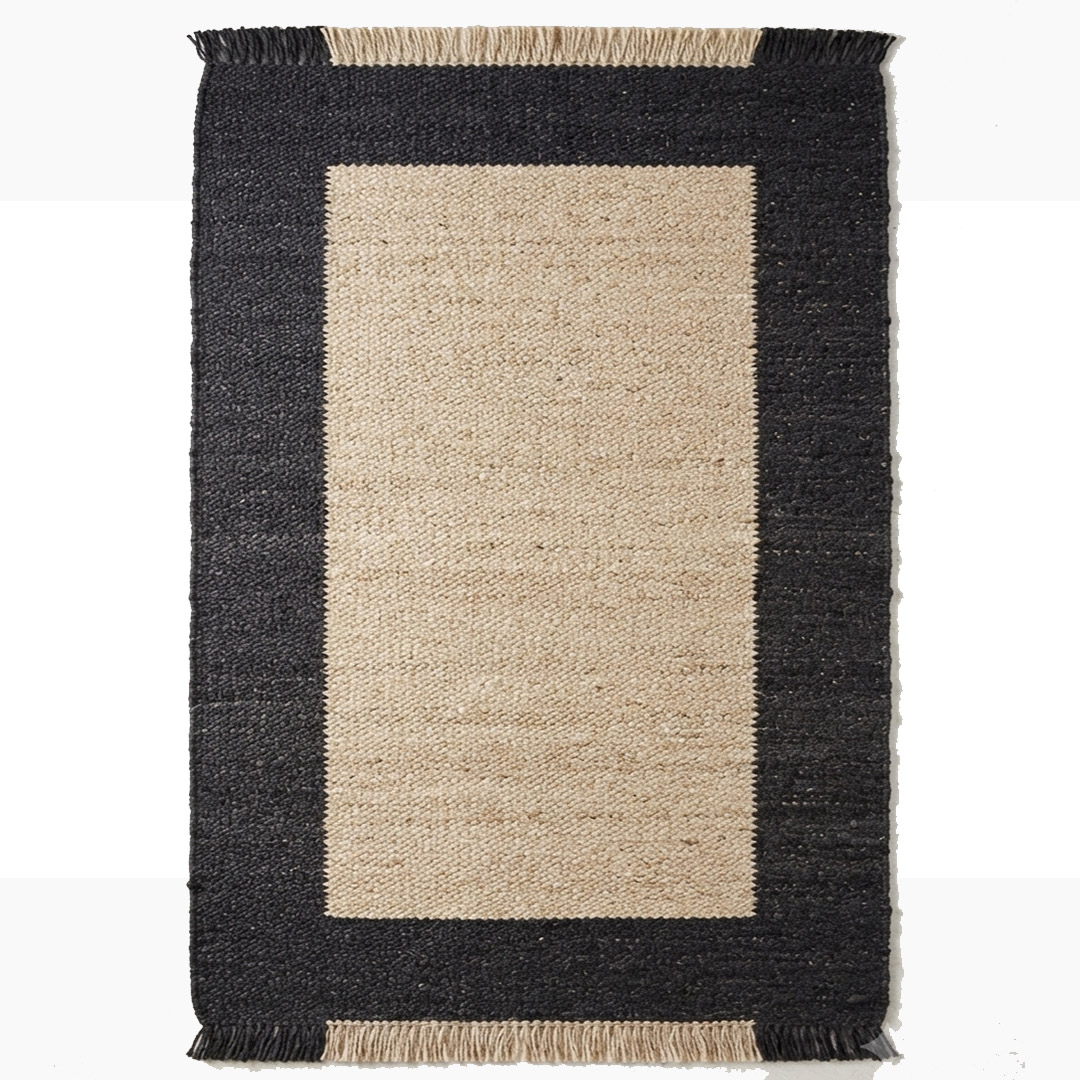 Handwoven Black Border Panja Jute Rug