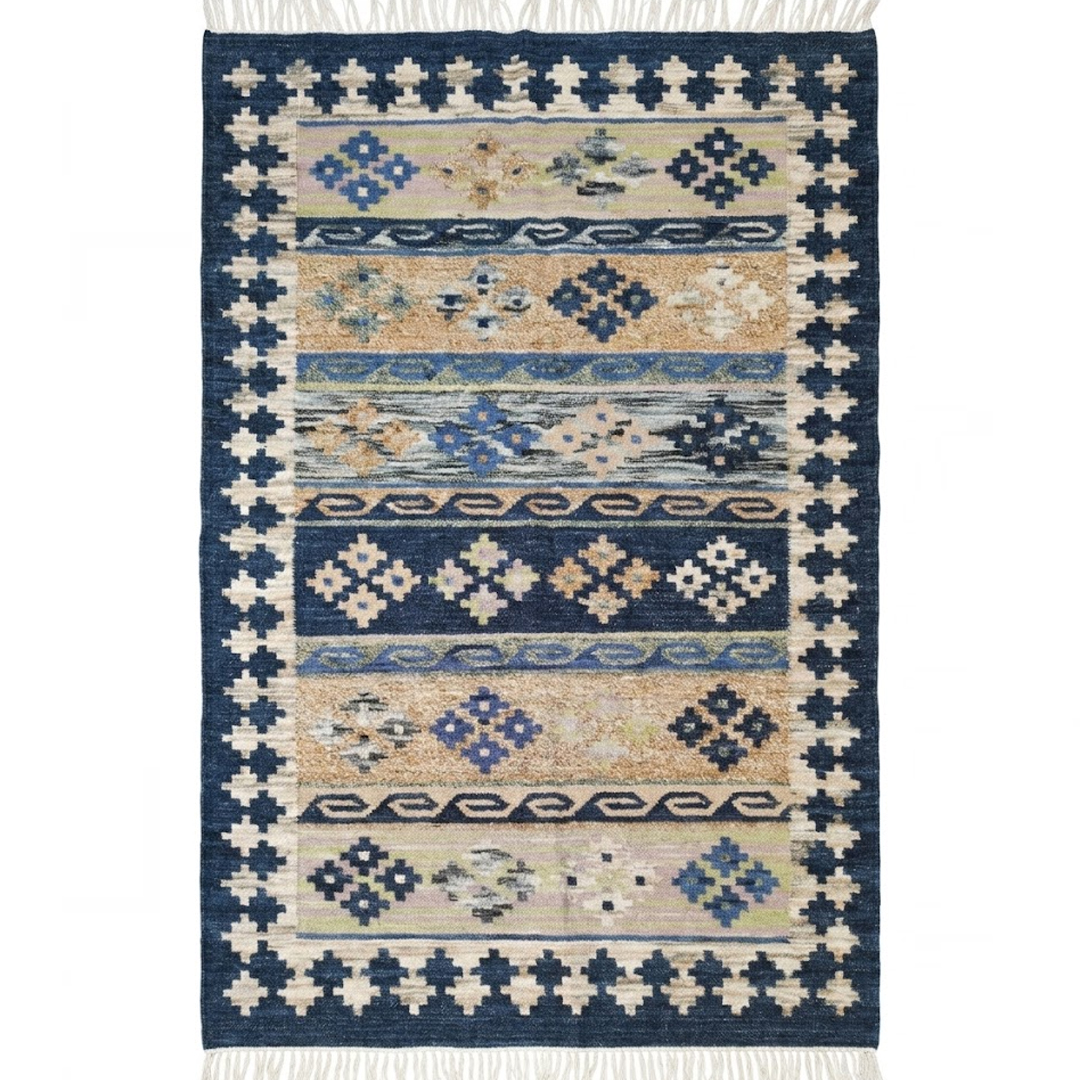 Blue Hand Woven Wool Jute Kilim Blue Hand Woven Wool Jute Kilim